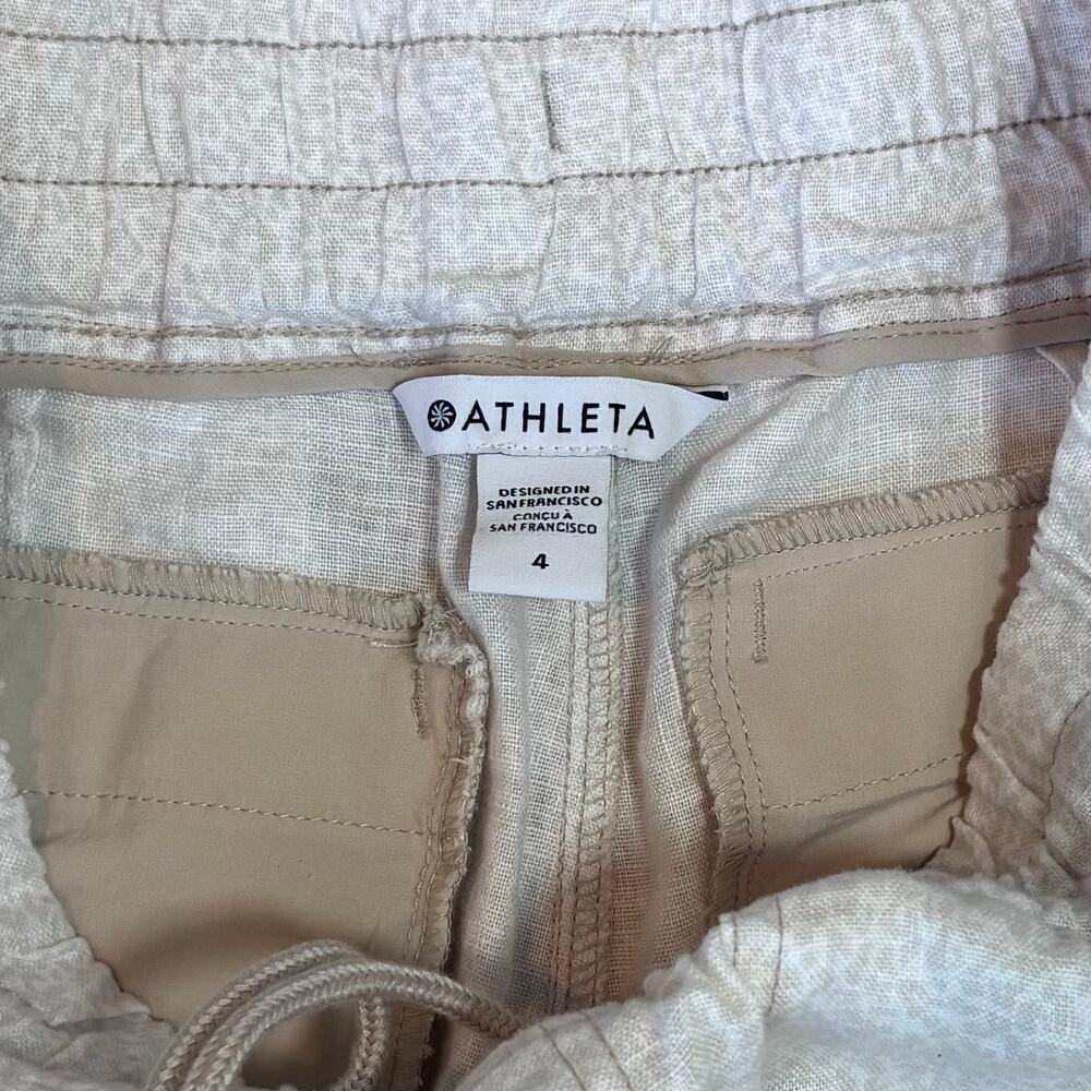 Athleta Cabo 100% Linen Jogger Cheetah Print Cream Athleisure Women Size 4 - Picture 8 of 12